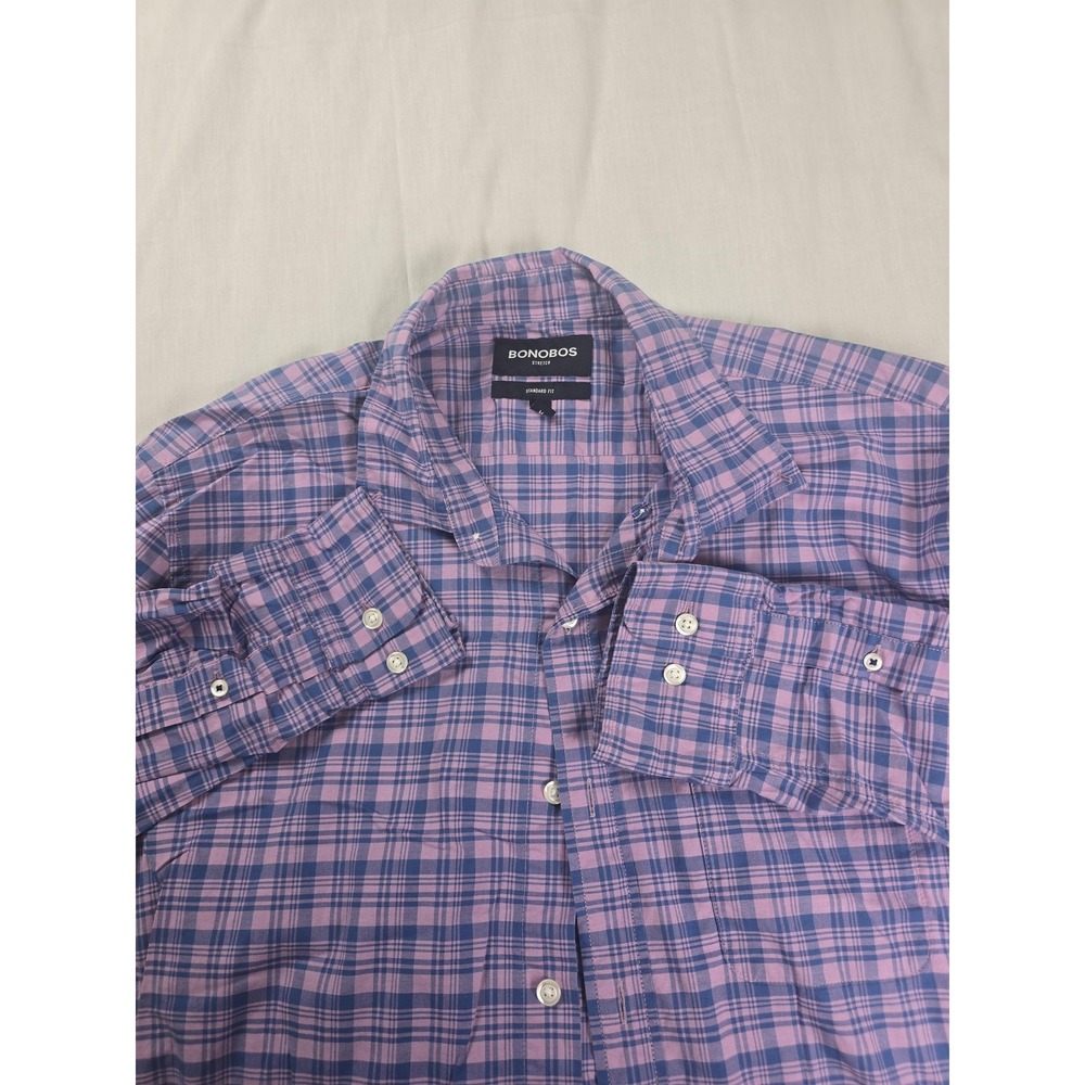 Bonobos Shirt Mens Medium Pink Plaid Stretch Long Sleeve Button Down Casual